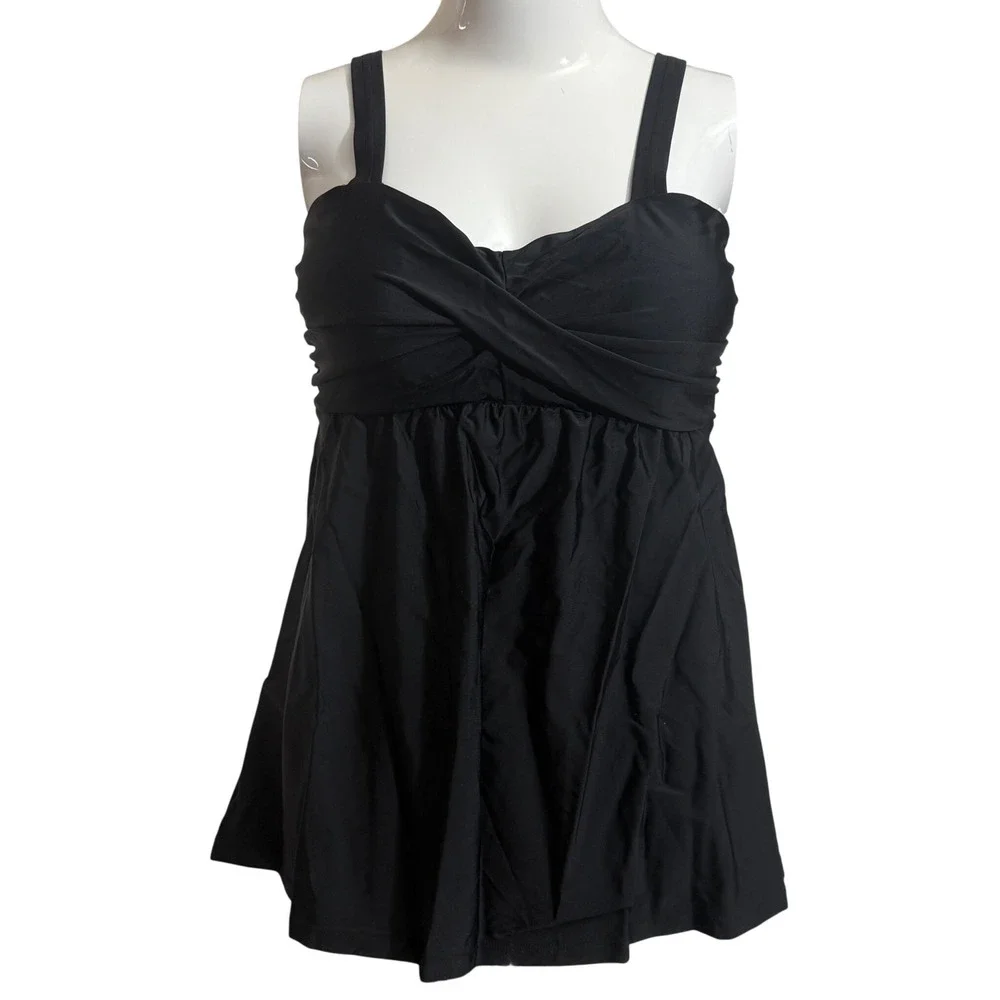 NWOT Black Tankini Swim Top Tummy Control Padded Adjustable Straps Size M - Picture 1 of 7